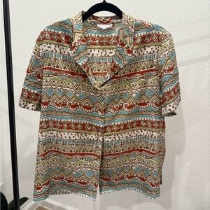 Alfred Dunner Multicolor Geometric Button Down Shirt
